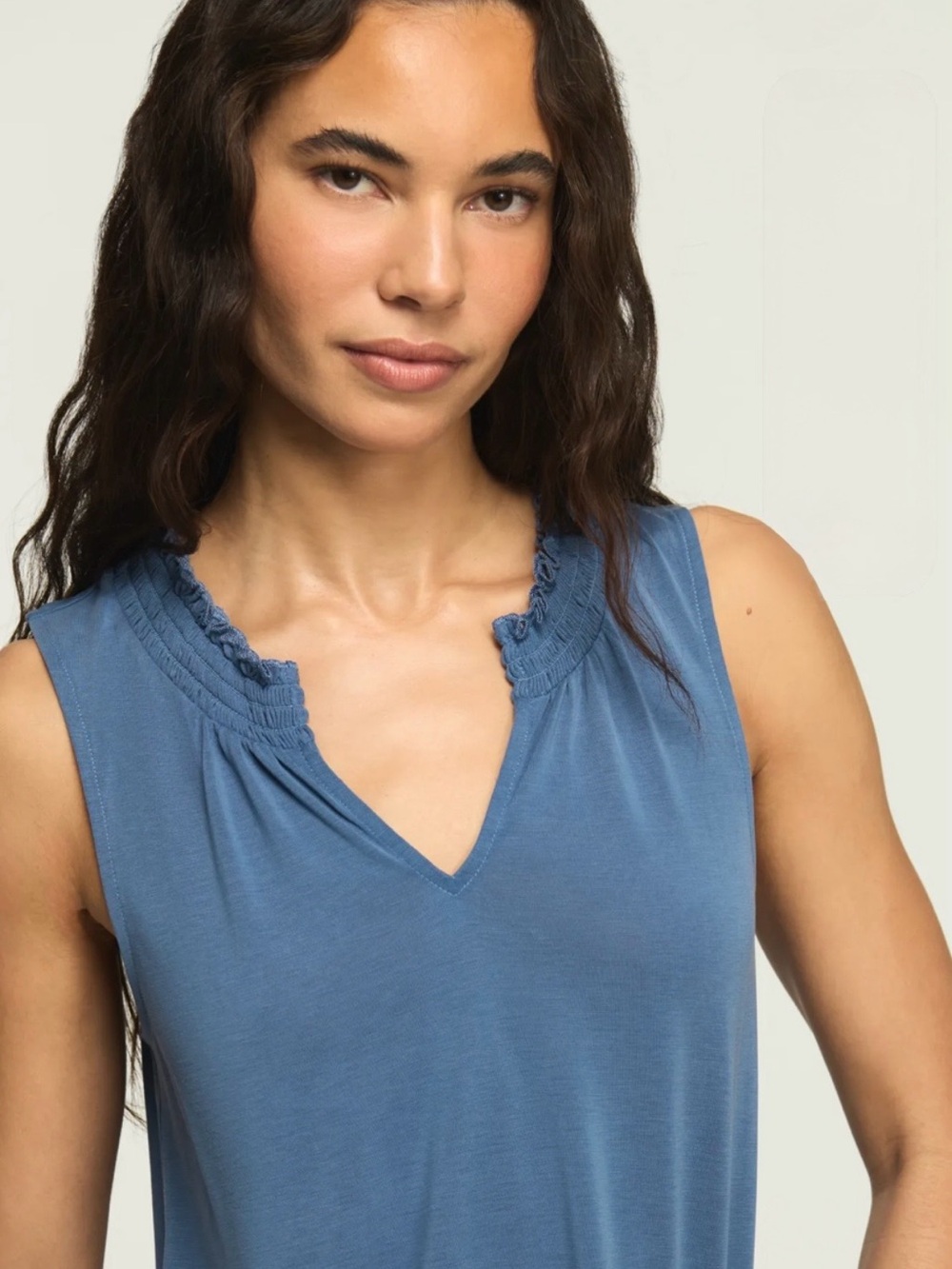 Lucky Brand Sandwash Smocked Trim Tank True Navy Size M